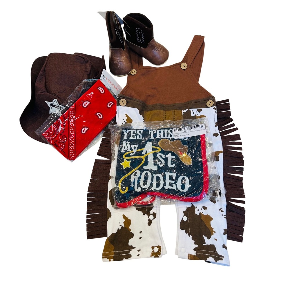 LXKIKMM Baby Boy Cowboy Costume Set Cow Print Romper Hat Boots Bandana Bib 90